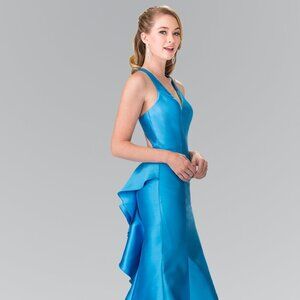 NEW LONG SLEEVELESS MERMAID DRESS WITH RUFFLED SKIRT LAYER & ZIPPER BACK GL2224
